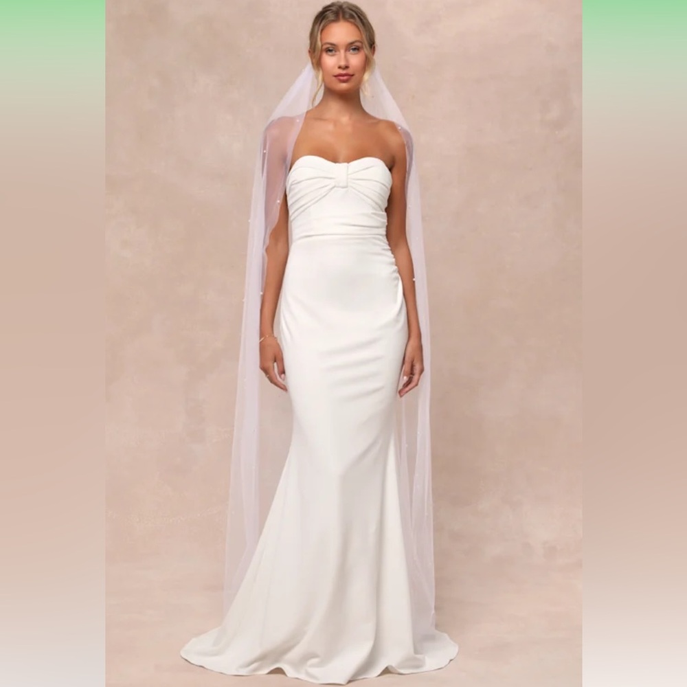 NWT Lulus To Be Yours Ivory Strapless Pleated Mermaid Maxi Dress